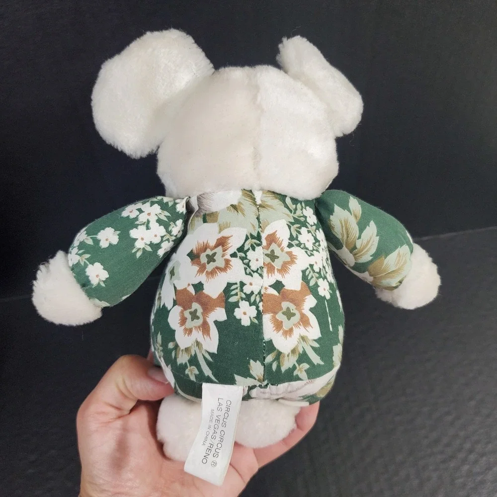 VTG Circus Circus Las Vegas White Mouse Green Body W/ Floral Plush 12